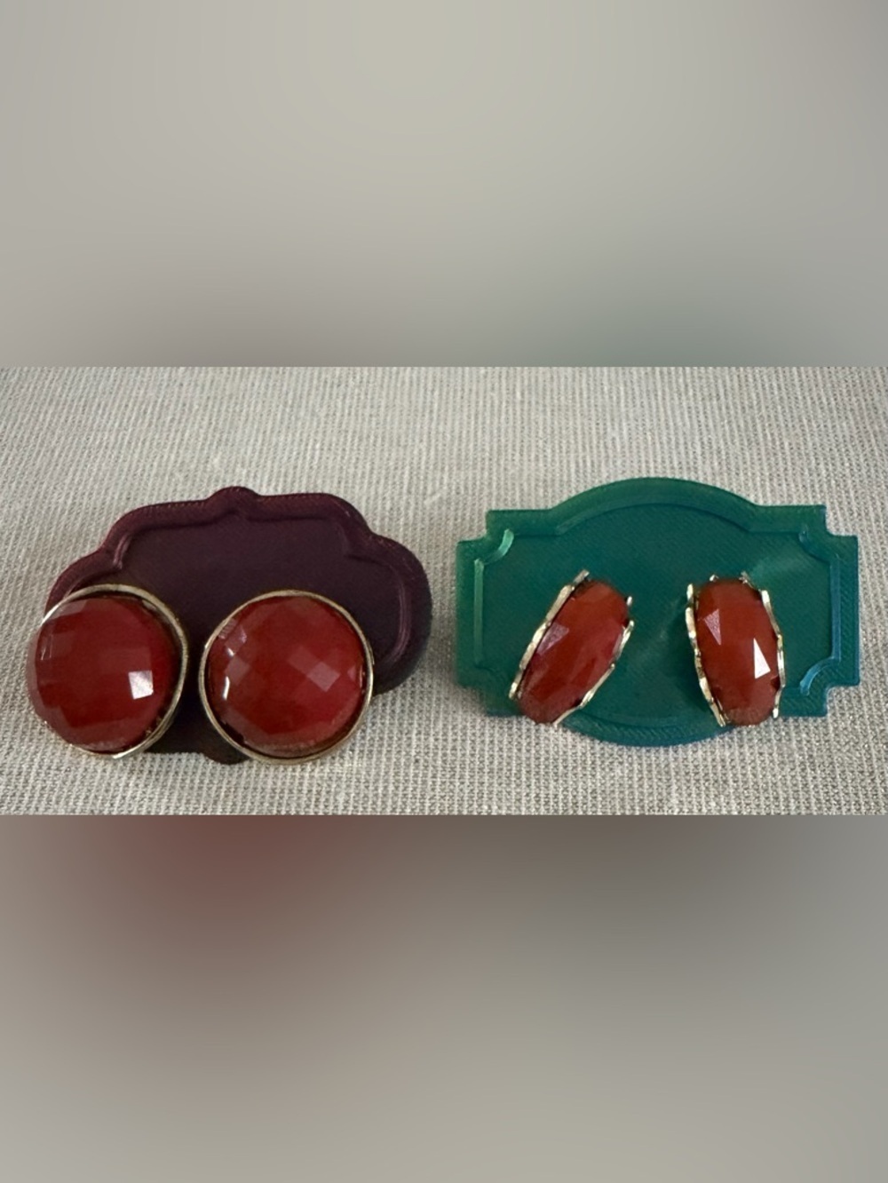 Red Faceted Stone Pierced Earrings - Women Jewelry